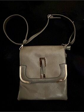 Gray Crossbody Bag with Gold Accents